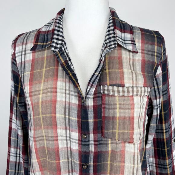 Aratta Silent Journey Mixed Plaid Floral Print Button Down Tunic Top Size Small - Picture 5 of 14